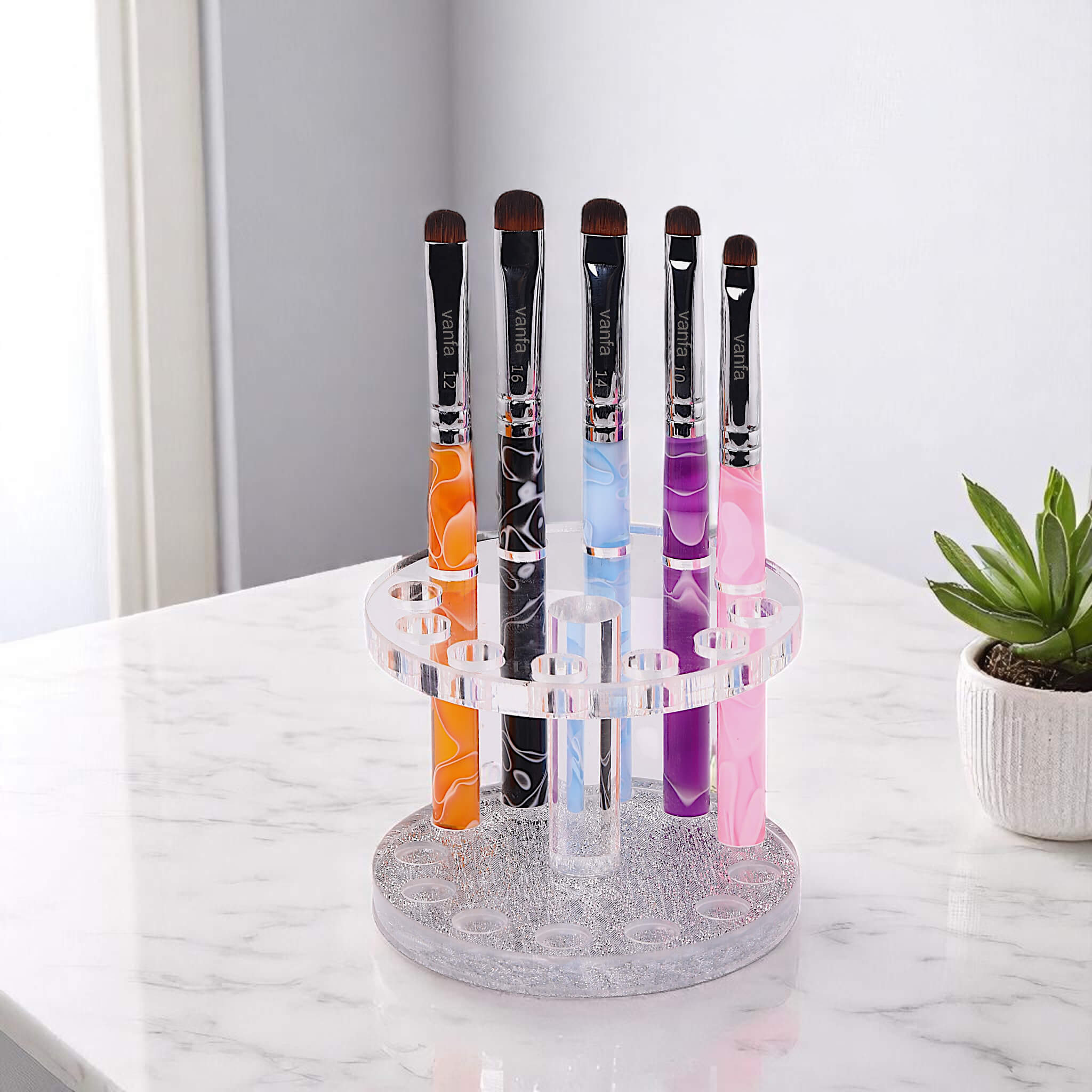 Vanfa French Brush for Nails, Clean up brush for Gel Nail Polish (Oragne Handle R12)