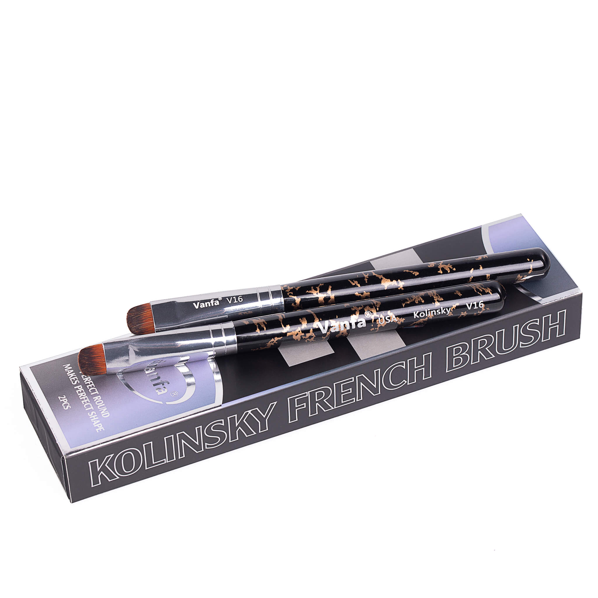 Vanfa French Brush for Nails, Clean up brush for Gel Nail Polish V16 Set (2 Brushes size #16)