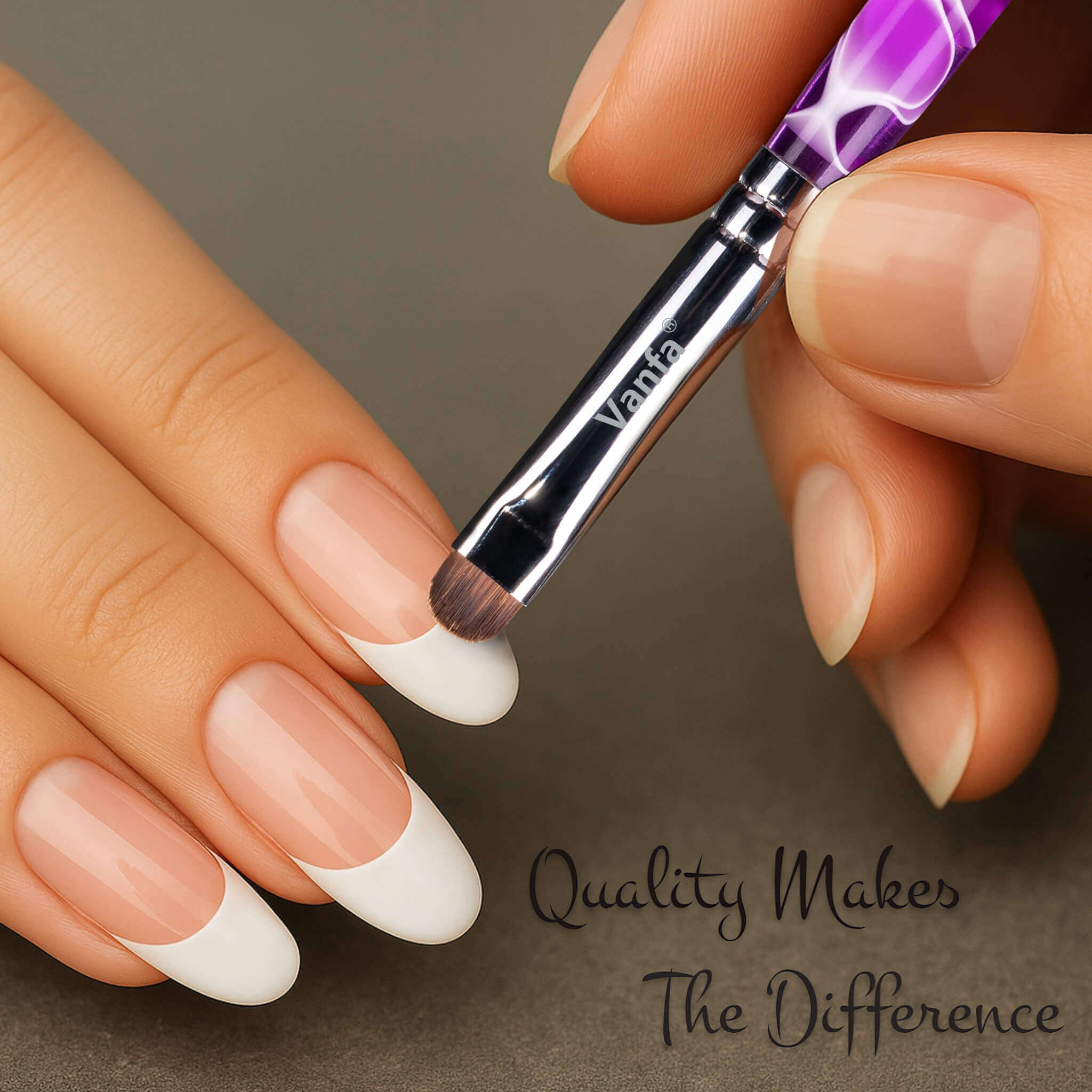 Vanfa French Brush for Nails, Clean up brush for Gel Nail Polish (Purple Handle R10)