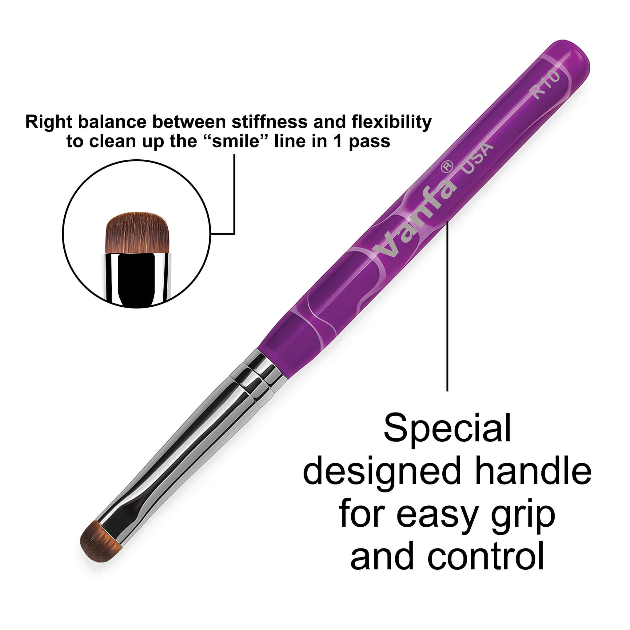 Vanfa French Brush for Nails, Clean up brush for Gel Nail Polish (Purple Handle R10)