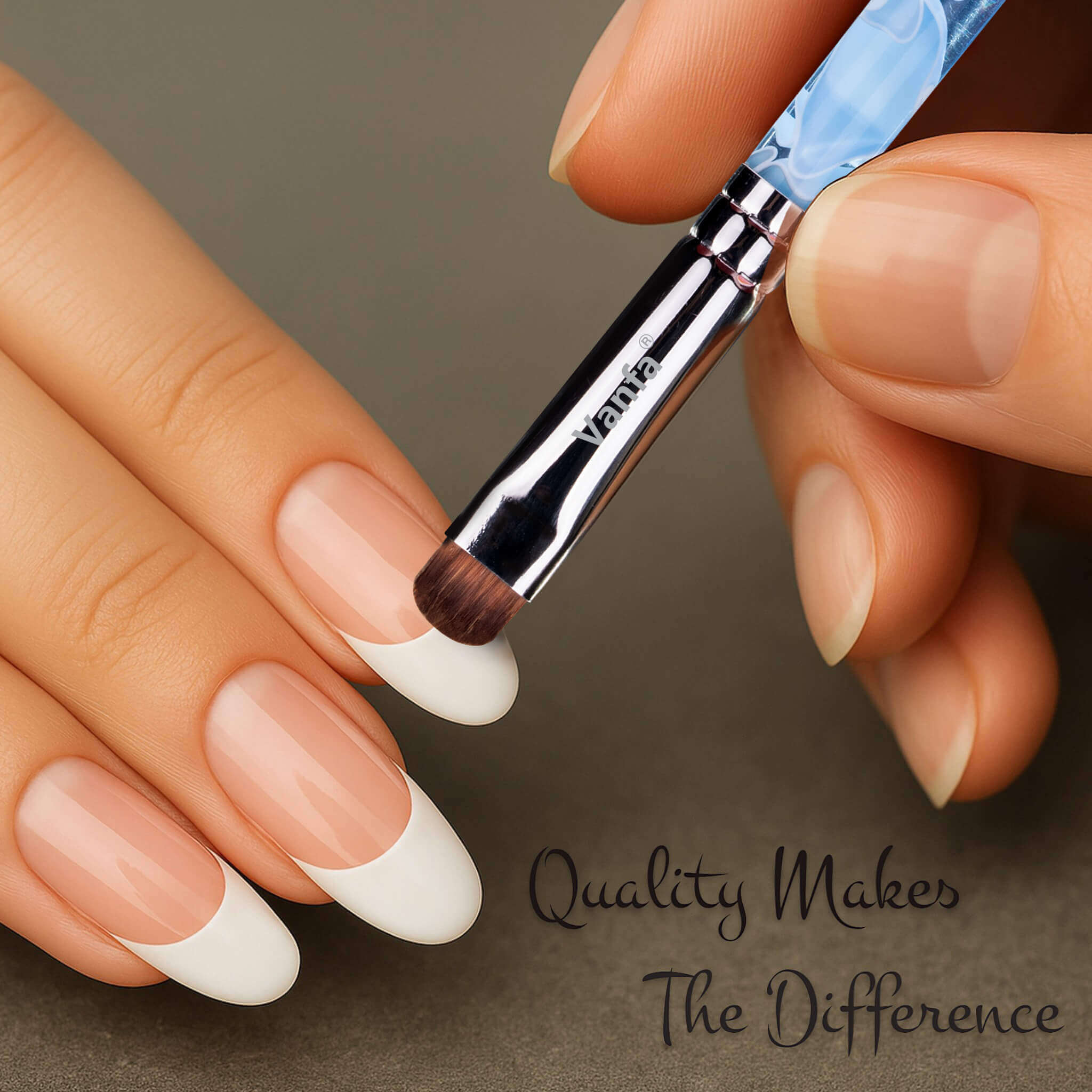Vanfa French Brush for Nails, Clean up brush for Gel Nail Polish (Blue Handle R14)