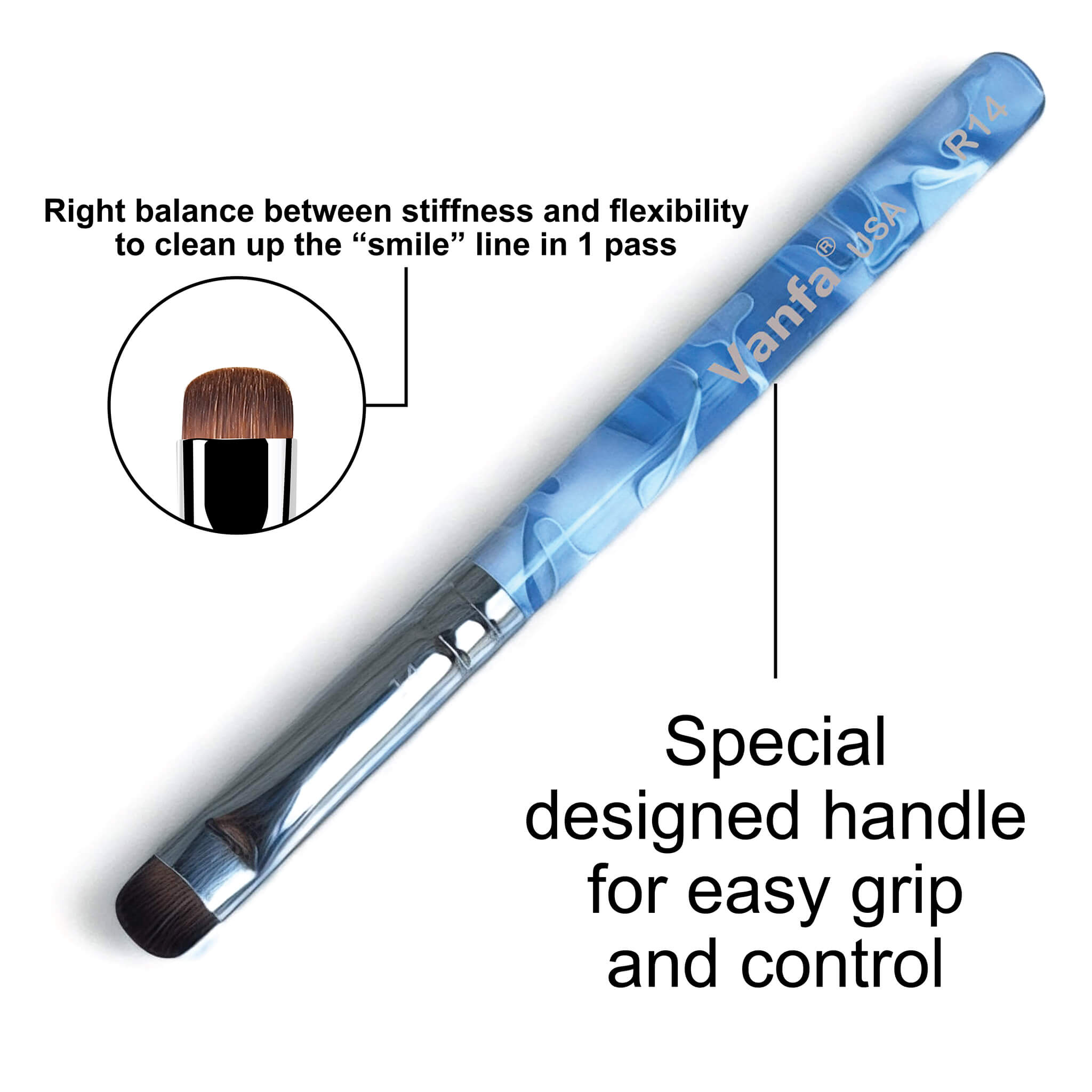 Vanfa French Brush for Nails, Clean up brush for Gel Nail Polish (Blue Handle R14)