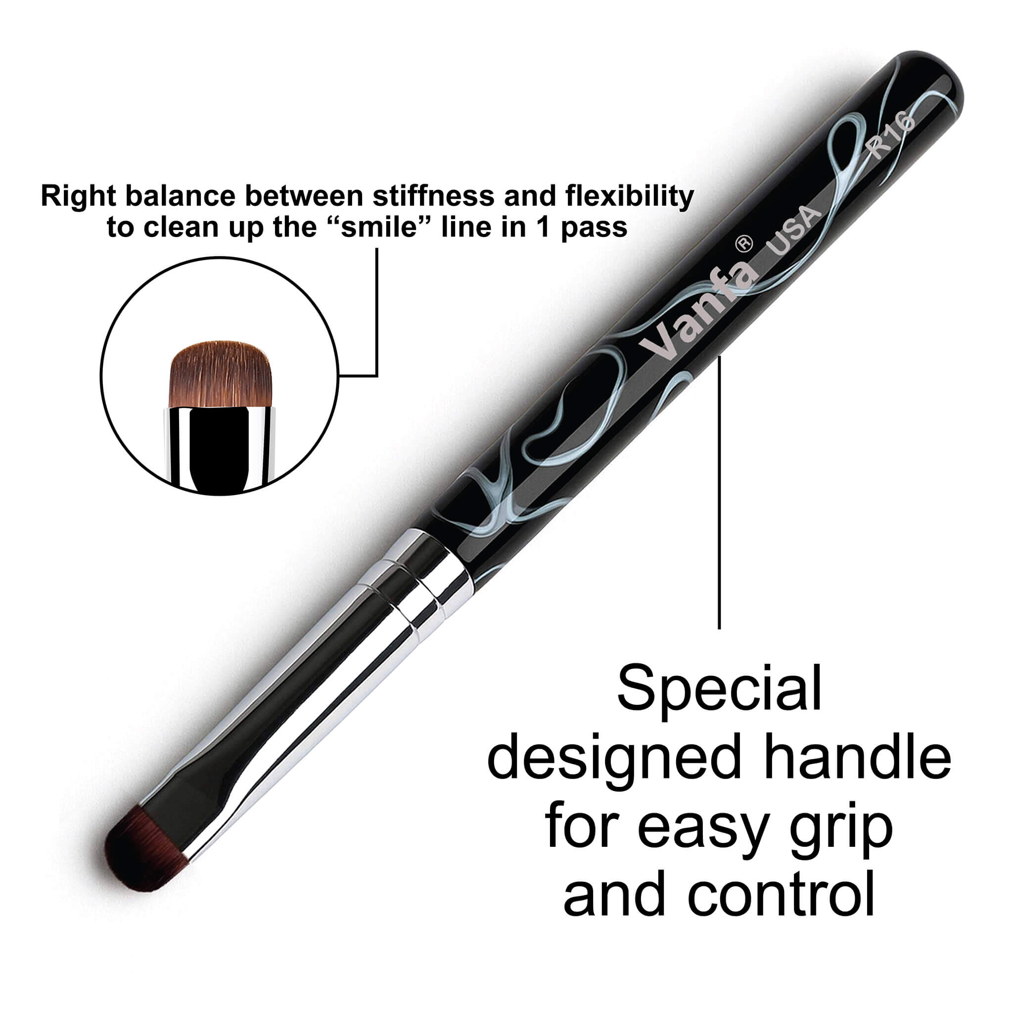 Vanfa French Brush for Nails, Clean up brush for Gel Nail Polish (Black Handle R16)