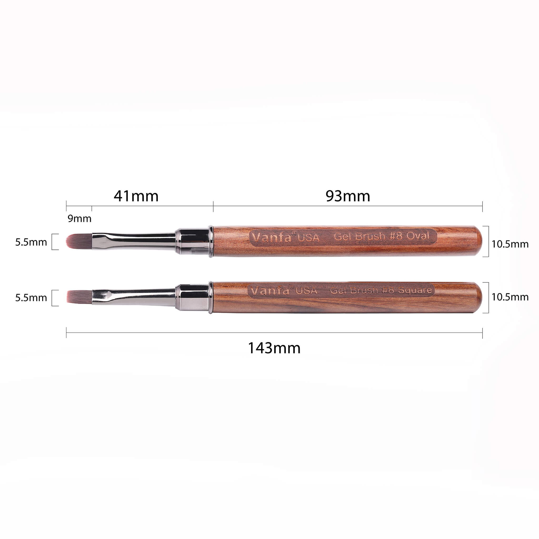Vanfa Gel Nail Brush set for Builder Gel, Polygel, Hard Gel, Nail Painting (1 Oval + 1 Sqaure) #79038